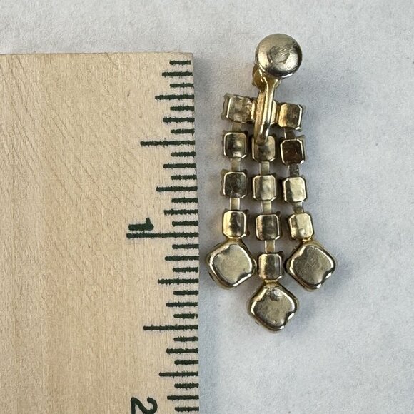 VTG Aurora Borealis Rhinestone Dangle Screw Back Earrings Gold Tone Multi-Row - Picture 7 of 8